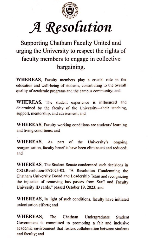Chatham Student Government Passes Resolution in Support of&nbsp;CFU