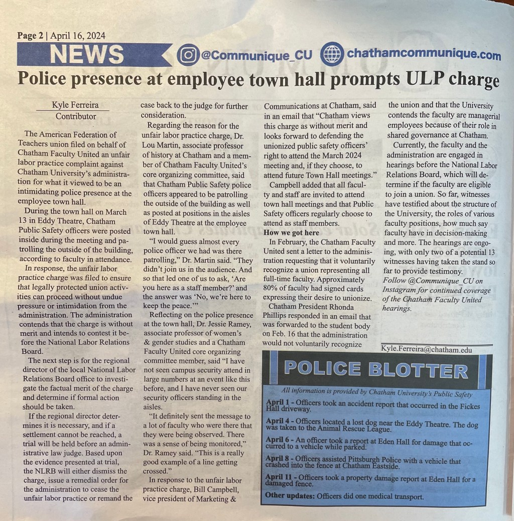 Communique article on Unfair Labor Practice&nbsp;charge